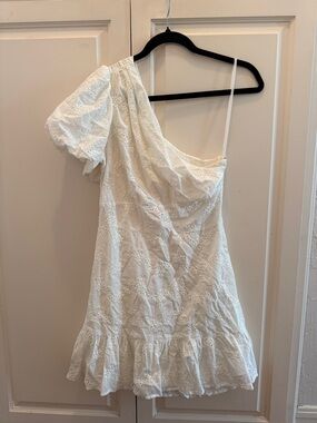 Urban Outfitters White One-Shoulder Eyelet Mini Dress